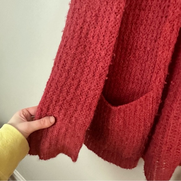 Free People | Cherry Red Weekend Getaway Cardigan Fuzzy Knit Size XS - Picture 4 of 6